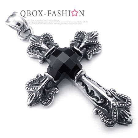 《 QBOX 》FASHION 飾品【 W10023993】 精緻個性歐美復古鋯石十字架鑄造鈦鋼墬子項鍊