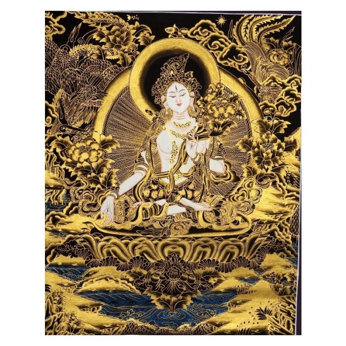 【熱賣精選】   掛畫 壁畫 裝飾畫 尼泊爾喇嘛手繪唐卡 白度母唐卡（GA-3745）