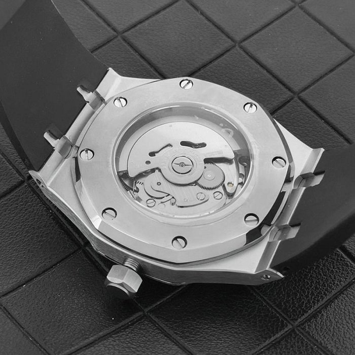 無logo男士機械手錶41m八角不銹鋼錶殼黑橡膠錶帶 配日本NH35機芯