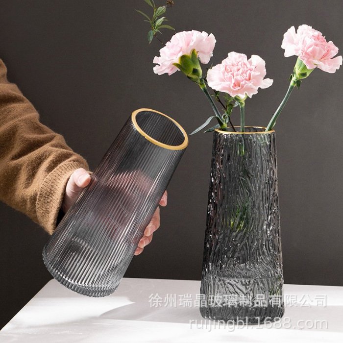 漫友擺件 批發手工描金冰川花瓶玻璃插花器彩色玻璃花瓶桌面裝飾創意花瓶