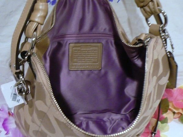 COACH ** 14753 ** 卡其色 KRISTIN OP ART SATEEN HOBO側肩斜兩用包 (有現貨)