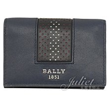 【茱麗葉精品】全新精品 BALLY 6300376 BALEES 織帶造型牛皮卡片收納包.深藍 現貨