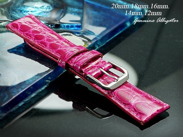 【時間探索】進口純正鱷魚皮高級錶帶短款桃紅色 ( .20mm.18mm.16mm.14mm.12mm)