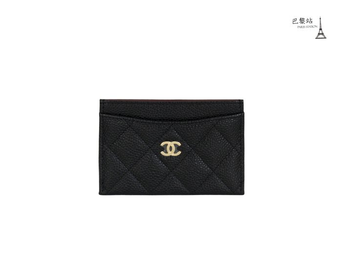 【巴黎站二手名牌專賣】＊全新現貨＊CHANEL 真品＊AP0213經典菱格黑荔枝金雙C名片夾 卡片夾