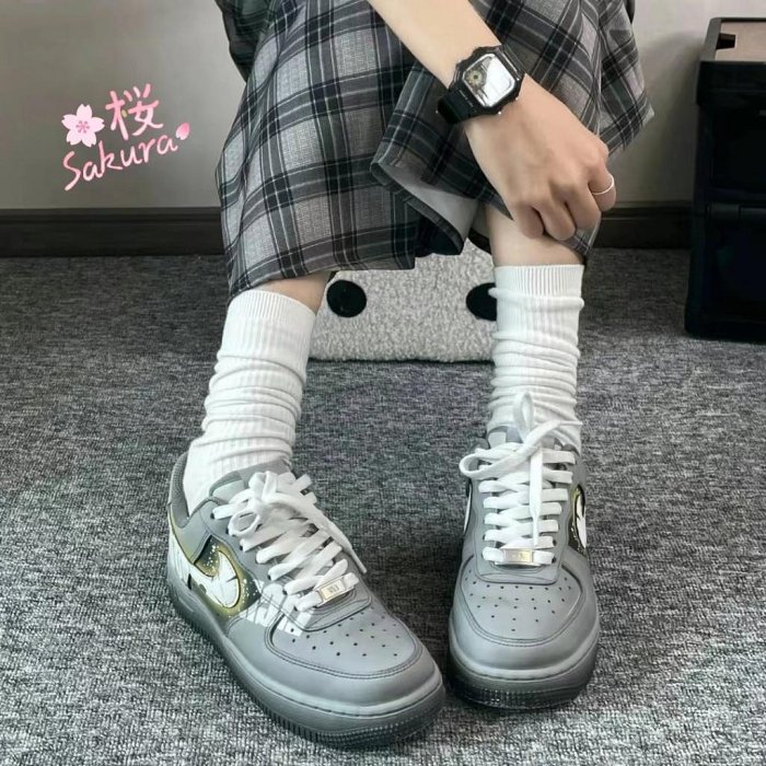 日本代購新款Nike Air Force 1 Low 灰白 AF1 浸染 塗鴉 達芬奇定制 DD8959100