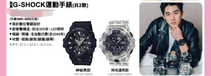 卡西歐G-SHOCK運動型手錶，型號：GA-700-1BDR
