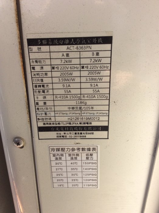 二手吊隱式冷氣.吊隱式五噸.一對一. .三相380V.請看規格照片標示.鶯歌鑑賞議價