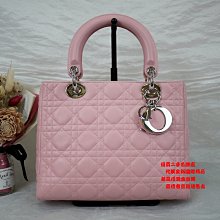 ☆優買二手精品名牌店☆ Dior CD LADY 中 經典 櫻花粉 全皮 菱格 肩背包 黛妃包 手提包 斜背包 展示品