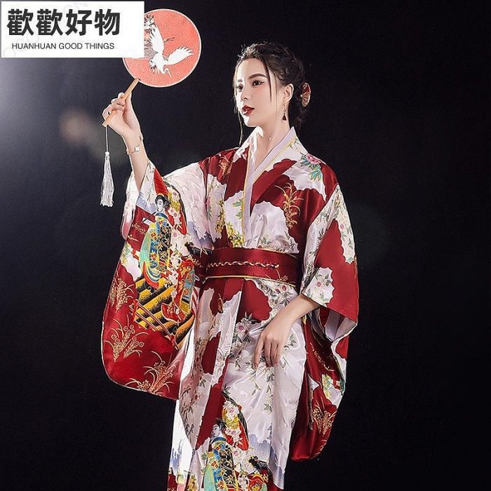 日式和服 睡衣女士綢緞大尺碼睡袍浴袍家居服~歡歡好物~