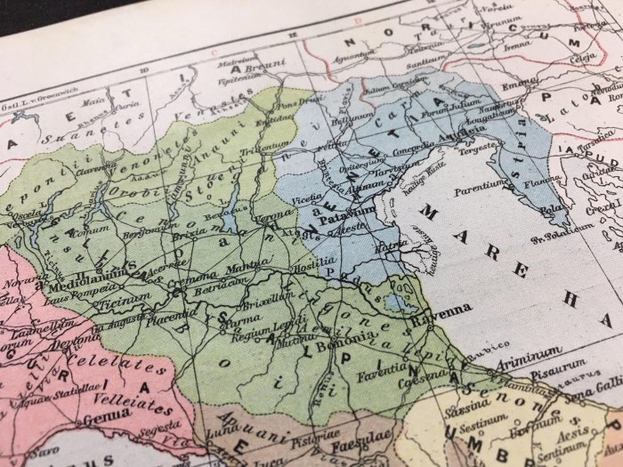 西洋古董地圖·東歐歷史地圖·直到奧古斯都皇帝時代的意大利地圖