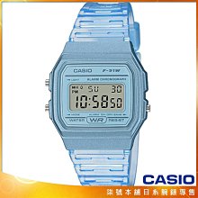 【柒號本舖】CASIO 日系卡西歐鬧鈴電子錶-果凍藍 # F-91WS-2 (原廠公司貨)