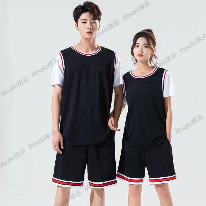 籃球服假兩件套裝籃球短袖運動T恤男女同款訓練服球衣比賽DIY定制-Misaki精品