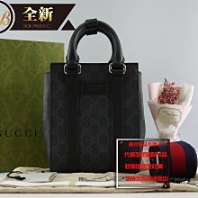 優買二手精品名牌店 GUCCI 696010 Mini tote bag GG 黑色字紋老花 手提包斜背包琴譜包 全新