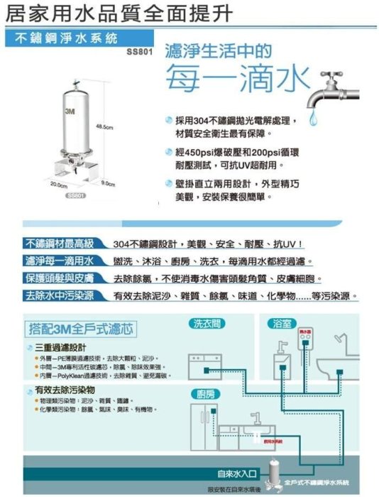 含安裝 3M SS801 全戶式 不鏽鋼 淨水系統 若需安裝 請先洽詢 北台灣專業淨水