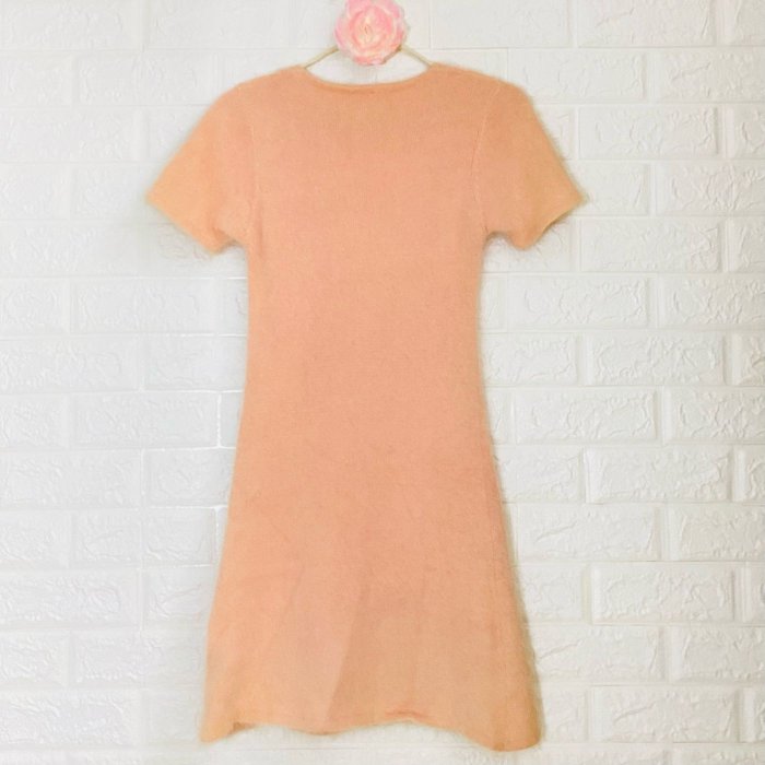 甜美可愛 粉橘色安哥拉兔毛 連身洋裝