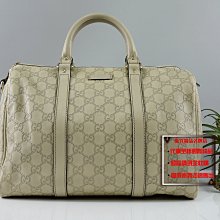 優買二手精品名牌店 GUCCI 193608 GG 字紋 米色 牛皮 壓紋 手提包 波士頓包 SPEEDY30 超新