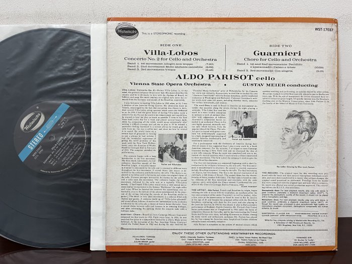 晨雨黑膠【古典】美版Westminster, Villa-Lobos –Cello Con : Aldo Parisot