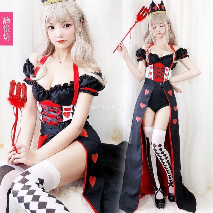 cosplay裝扮 cosplay服裝 萬圣節夢游仙境紅心皇后撲克女王裝性感賭場小丑裝女巫裝化裝舞會162 XJ005