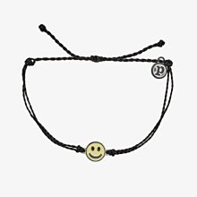 Pura Vida 美國手工 HAPPY FACE CHARM 銀色笑臉 黑色蠟線衝浪手鍊手環