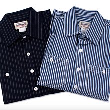 ∵ PRAY FOR FASHION ∴美式復古鐵道工裝雙工裝口袋耐磨性高條紋牛仔長袖工作襯衫