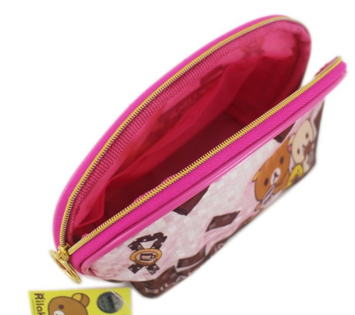 【卡漫迷】 懶懶熊 大開口 化妝包 閃亮粉色 大容量 ㊣版 Rilakkuma 拉拉熊 拉鍊 筆袋 收納 萬用包 鉛筆盒