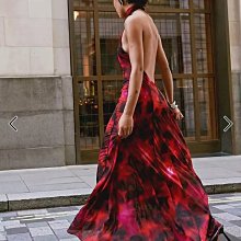 (嫻嫻屋) 英國ASOS-削肩領露美背長裙印花紅色洋裝禮服EJ23