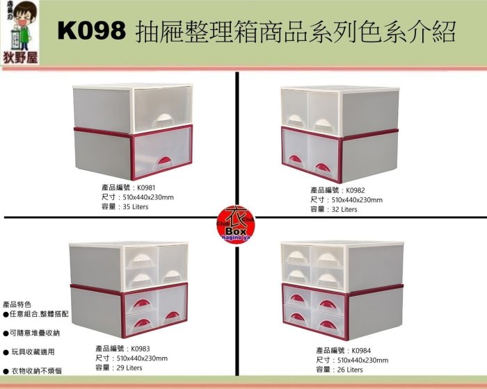 荻野屋/一個免運/K098-4/四抽屜整理箱/置物櫃/收納櫃/整理櫃/收納箱/無印良品風/26L/K0984/直購價