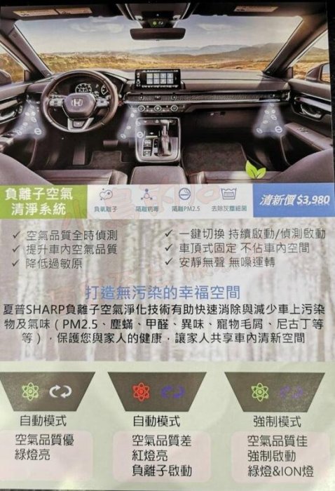 【小鳥的店】2023 CR-V CRV 6代 六代 車用 負離子空氣清淨系統 空氣清淨機 配件 改裝