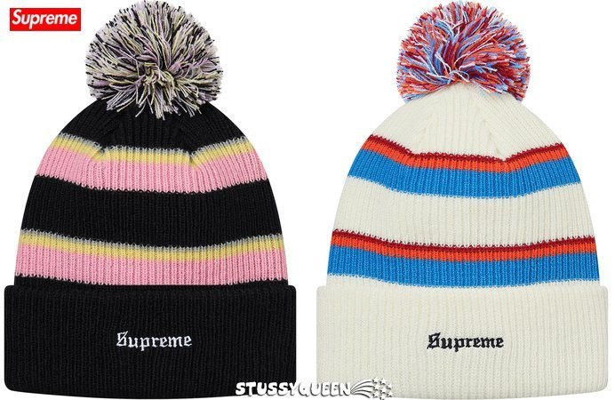 【超搶手】全新正品2017最新款 Supreme Big Stripe Beanie 字體刺繡 反摺毛帽 雪球 黑白色