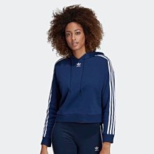 【Dr.Shoes 】Adidas Cropped Hoodie 女裝 深藍 白線條 短版 休閒 帽T DX2160