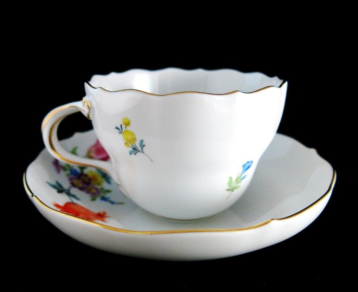 德國麥森Meissen 手繪五彩花咖啡杯盤組B