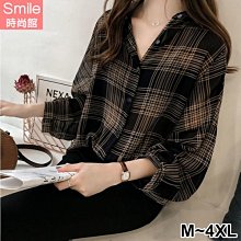 【V2630】SMILE-經典時尚．格子寬鬆中長袖襯衫