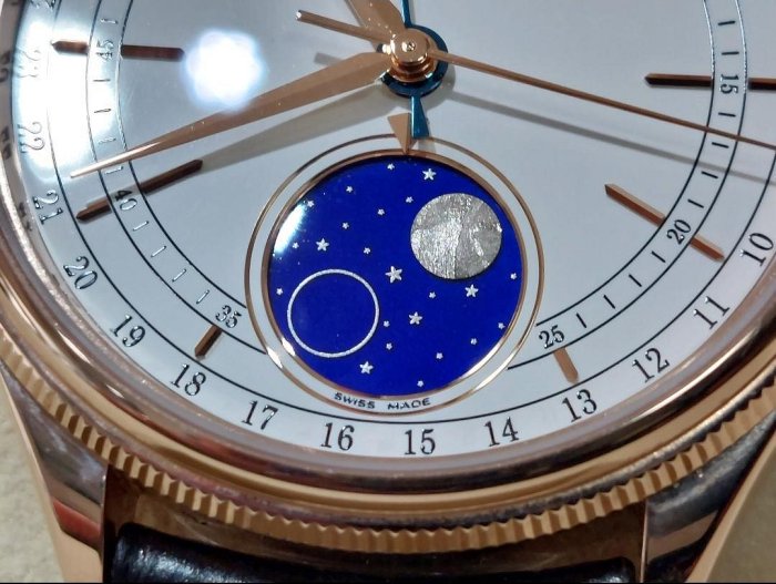 ROLEX 勞力士 Cellini 徹里尼 50535 Moonphase 月相型腕錶 玫瑰金 藍色琺瑯月相盤 隕石滿月盤 自動上鍊 盒單齊全 2020保單