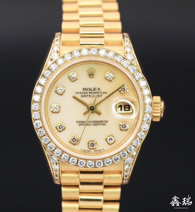 【鑫瑞鐘錶】ROLEX 勞力士 Datejust 69158 珍珠母貝鑽石面盤 18K黃金 原廠鑽圈鑽腳 26mm 女錶