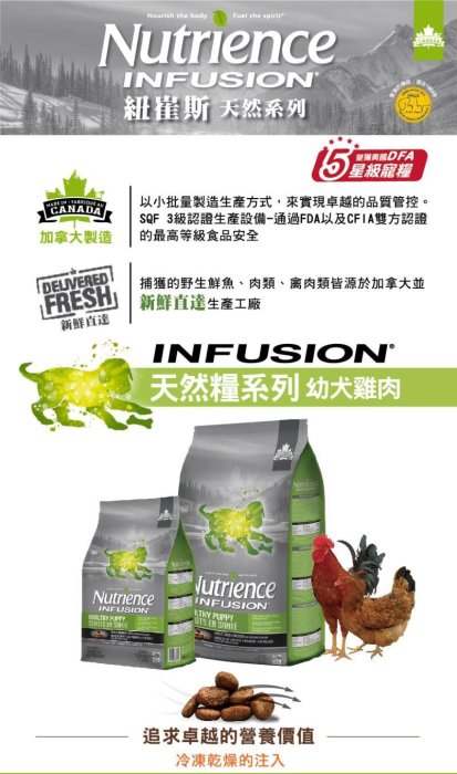 公司貨附發票 台中歡迎自取 Nutrience紐崔斯 INFUSION天然幼犬飼料-雞肉 2.27kg/幼犬飼料 幼犬糧