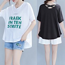 ✿ 吉米花 ✿ M-05626 字母交叉美背短袖T恤 ( 2色 XL-3XL ) 全碼 現貨+預購