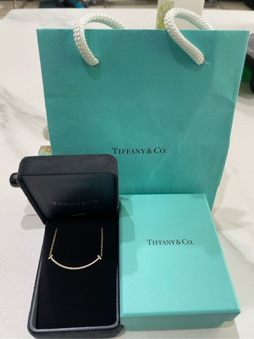 已讓藏～專櫃真品～Tiffany T Smile Pendant黃18k金鑽石微笑項鍊