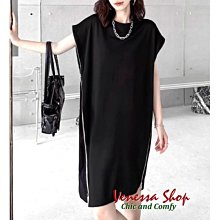 VENESSA~ 新款 暗黑山本風 寬鬆顯瘦 女の休閒時尚百搭寬版直筒短袖洋裝 長裙 大碼 (L1545)