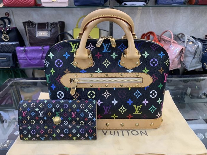 女人街國際精品*LOUIS VUITTON LV 經典款 村上隆系列ALMA 黑彩 艾瑪包 手提包