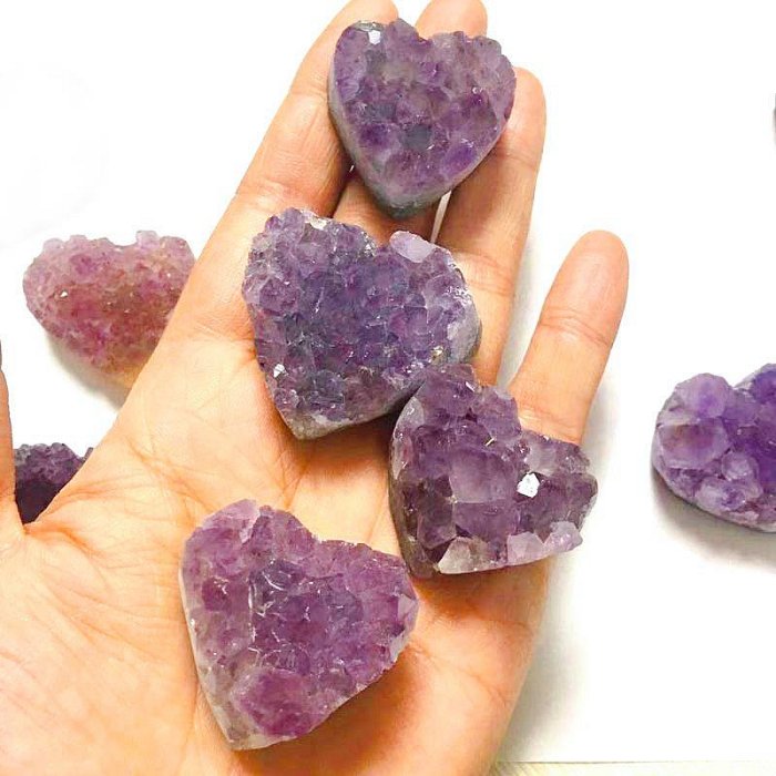 【天然水晶】天然紫水晶心形吊墜紫晶簇 原石 原礦紫晶塊 心形紫晶吊墜