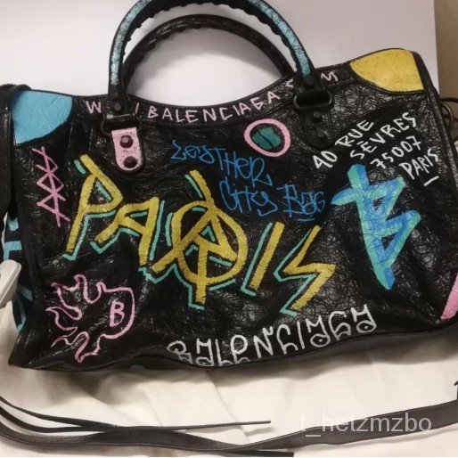 正品BALENCIAGA Small City Graffiti 巴黎世家 塗鴉 大型 機車包 手提包 Ffis