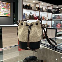 ⭐️ 香榭屋精品店 ⭐️ LOEWE BALLOON 黑色牛皮拼刺繡LOGO米色布面氣球包 水桶包斜背包 (XC0739)