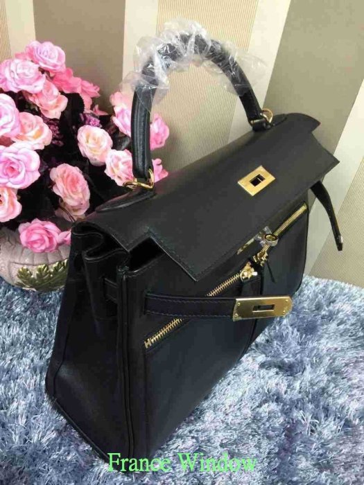 France Window 愛瑪仕 凱莉包 Hermes Kelly 黑色 雙口袋 LAKIS Swift 28