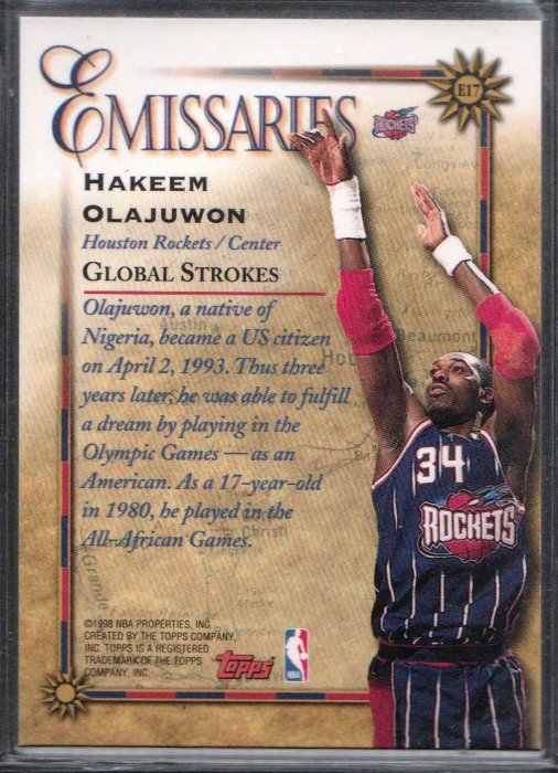 98-99 TOPPS EMISSARIES #E17 HAKEEM OLAJUWON