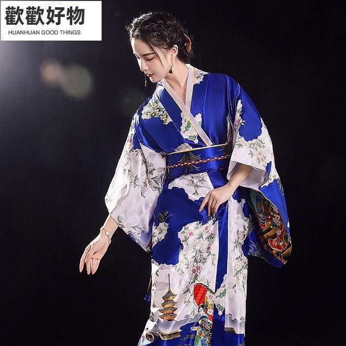 日式和服 睡衣女士綢緞大尺碼睡袍浴袍家居服~歡歡好物~