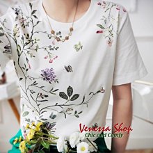 VENESSA~ 法國 ZV 新款 輕奢高質感 寫意國畫 女の純棉圓領短袖T恤上衣 (L1513)