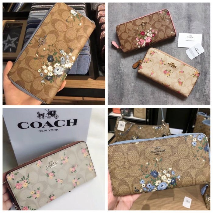 （Outlet特惠）COACH 29931 新款女士花朵拉鏈長夾 手拿包 附購買證明