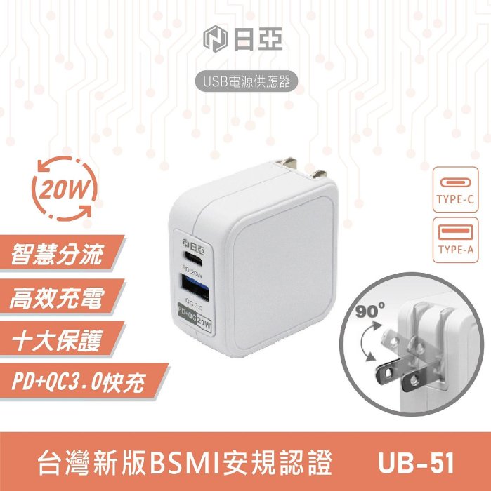 日亞 PD 20W USB 快充頭 電源供應器 充電器 充電頭 適用 iPhone 15 14 13