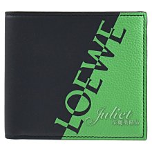 【茱麗葉精品】全新精品 LOEWE 專櫃商品 撞色LOGO印花小牛皮8卡對開短夾.深藍/綠 現貨
