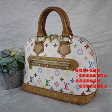 ☆優買二手名牌店☆ LV M92647 村上龍 村上隆 白彩 手提包 卯釘 ALMA包 醫生包 艾瑪包